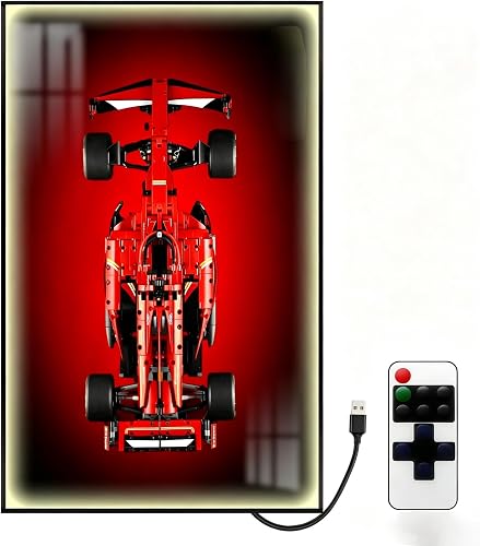 Car Wall Mount for Lego Ferrari SF-24 F1 42207, Display Wallboard with LED Lights for Car, Adult Collectibles Wall Mounted for Building Blocks, Gifts for Lego Lovers (Excluding Cars)