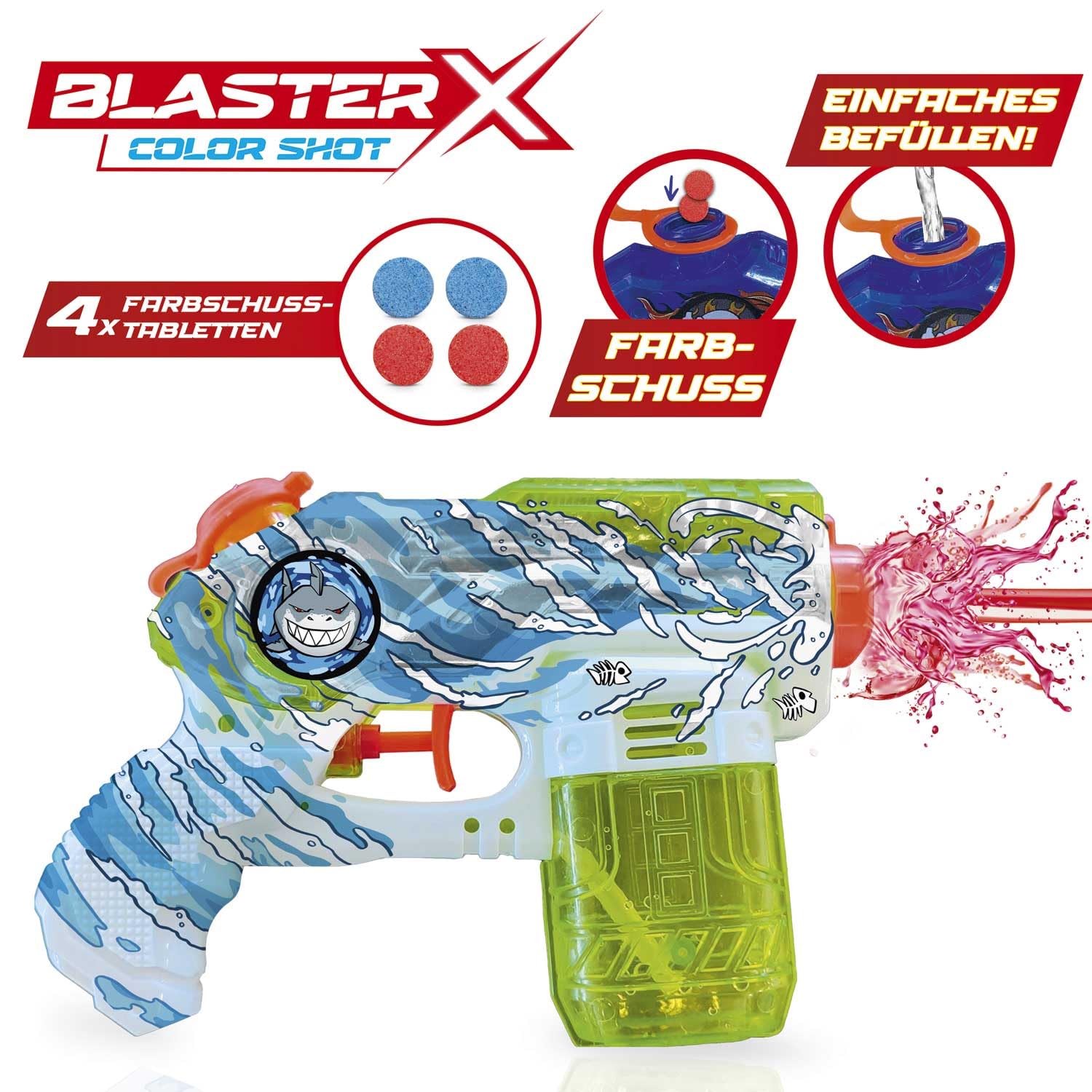 CRAZE Blaster-X Water Guns Small - pistolet na wodę dla dzieci 20 cm, pistolet natryskowy na wodę z kolorowymi tabletkami, zasięg strzału 10 m, zabawka do walki wodnej