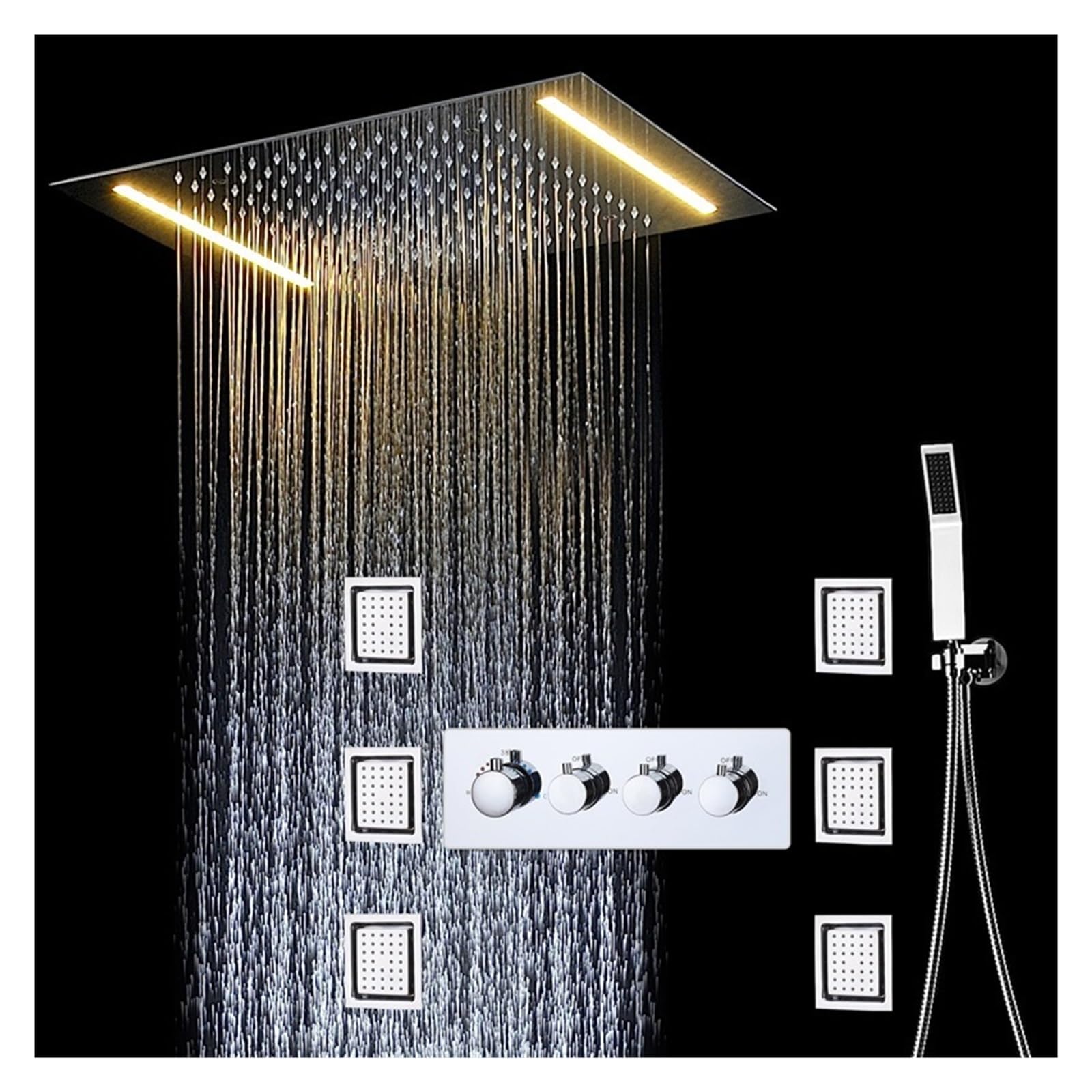 Shower System, LED Rain Shower System Set with Handshower Massage Body Jet, Thermostatic Mixer Bathroom Ceiling Rainfall Showerhead Faucets(A Shower Set-1)