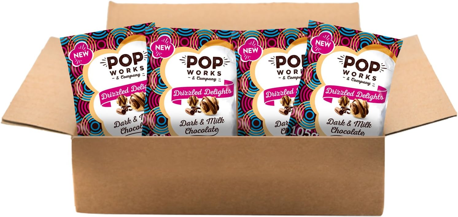 Popworks Dark Chocolate and Milk Chocolate Drizzle Flavour Popcorn, 105 g, Pack of 4