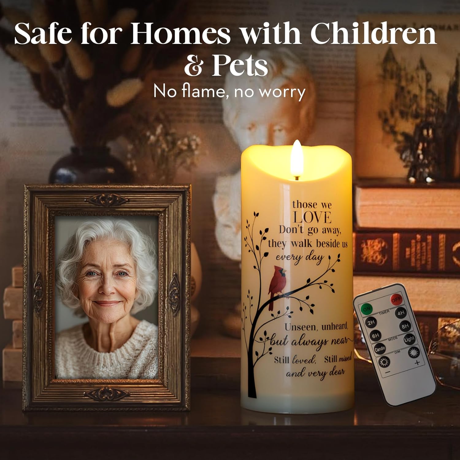 MULCHUM Memorial Flameless LED Candle with Remote Sympathy Gift for Loss of Loved One Battery Operated Candles Cardinal Remembrance Gift for Funeral Grief Prayers - Image 5