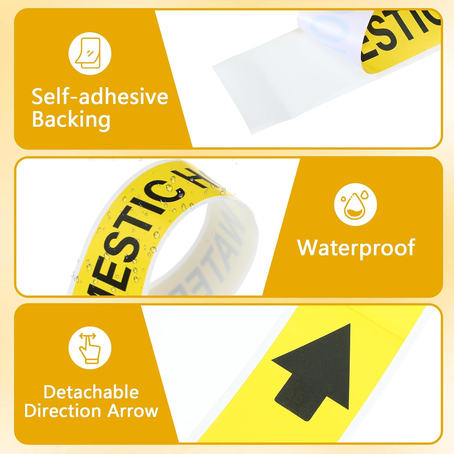 1 Roll Domestic Hot Water Label - 1" Height x 8" Width Pipe Markers, Self-Sticking - Plastic Film(Yellow)