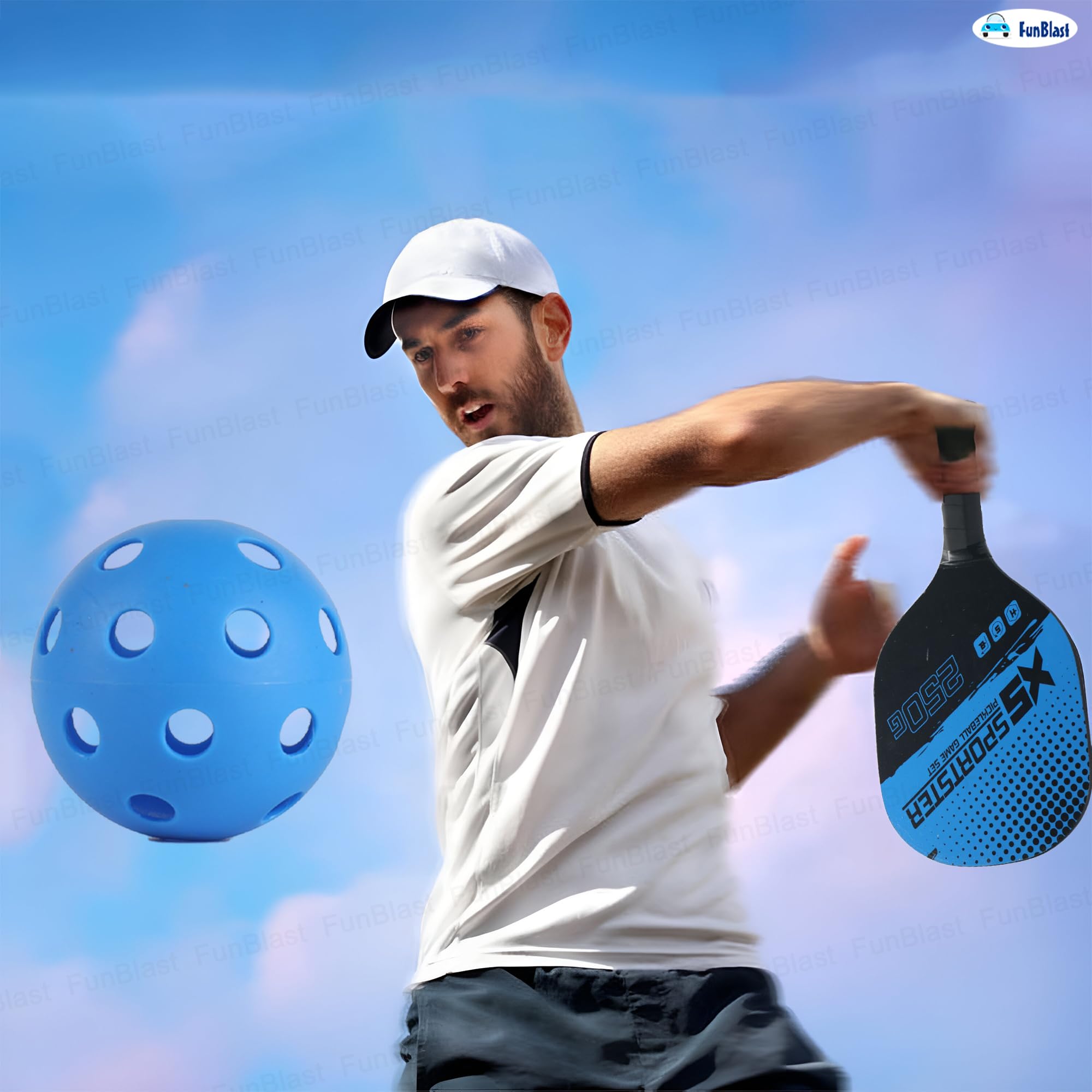 FunBlast Pickle Ball Racket Set - 2 Premium Wood Rackets with 4 Balls & Portable Carry Bag, Ideal for Kids, Men & Women - Durable & Lightweight, Outdoor Activities (Blue) — Amazon image 2