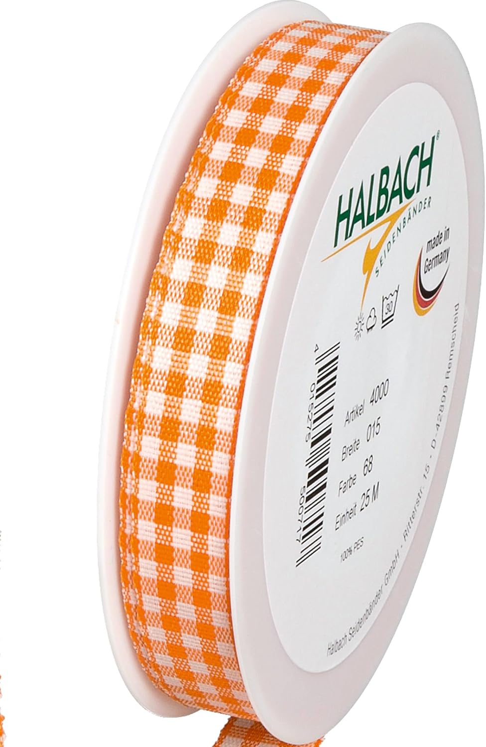 Halbach Seidenbänder Vichy 15mm Orange Check Ribbon for Gift Wrapping, Celebration Ribbon