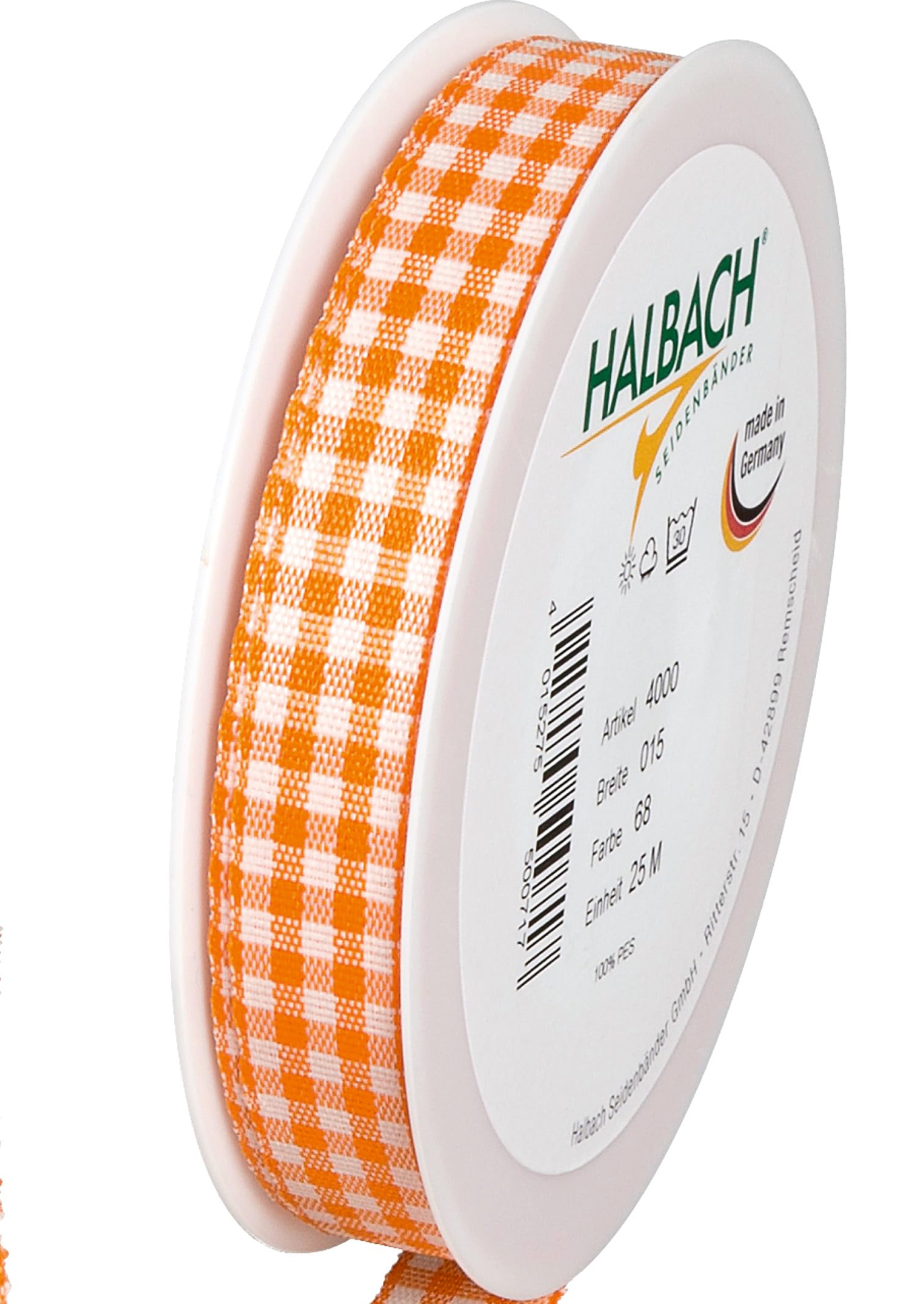 Halbach Seidenbänder Vichy 15mm Orange Check Ribbon for Gift Wrapping Celebration Ribbon, 15 mm