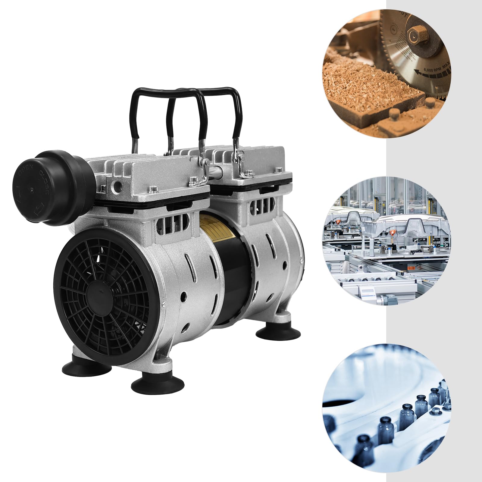 Bomba de presión de laboratorio, bomba de vacío sin aceite, 550 W, compresor silencioso, bomba de aire con motor, 120 L por min, 8 bar, bomba para laboratorio de procesamiento de alimentos