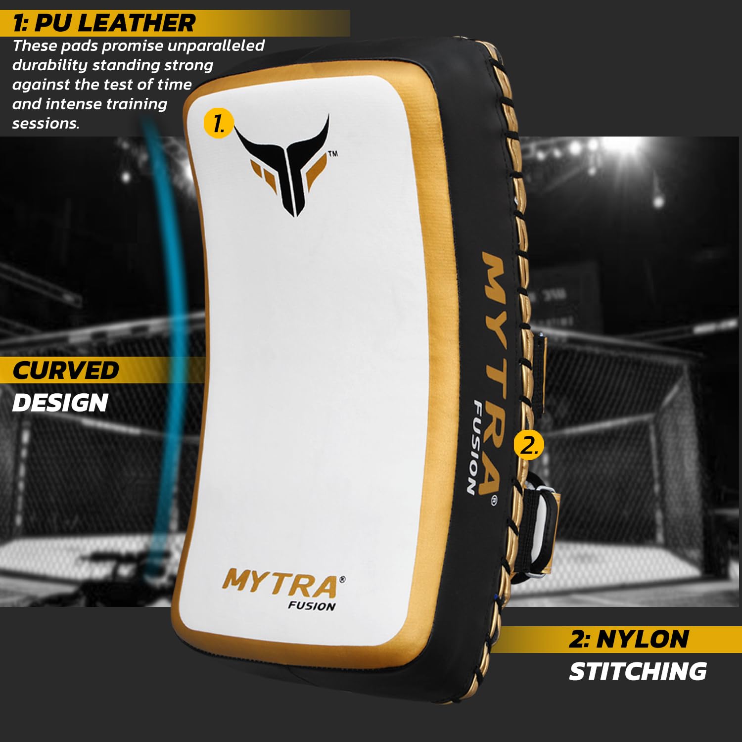 Mytra Fusion Muay Thai Bouclier de Frappe Incurvée Boxe Bouclier - pao de Boxe Thai pour la Boxe, Kickboxing, MMA, Le karaté, Taekwondo, l'entraînement et Arts Martiaux X 1 Unité Unique