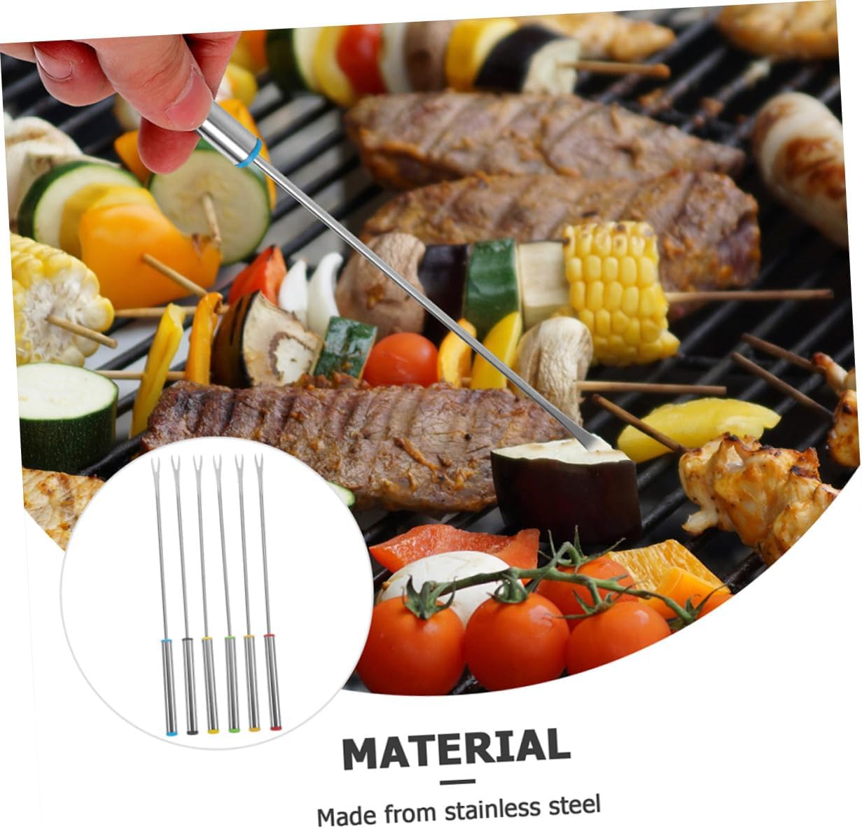 Luxshiny 18pcs Color-coded Stainless Steel Fondue Forks Set, Multi-color Dessert and Barbecue Skewers for Chocolate, Cheese, Fruit Dipping with Long Heat-resistant Handles for Home