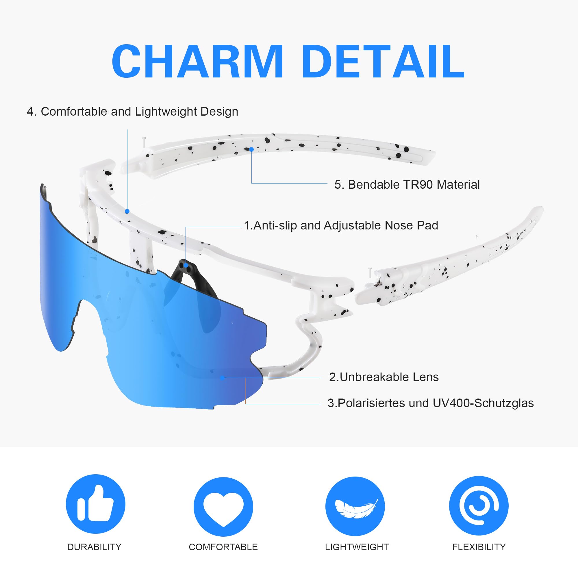 Fanshen Occhiali da sole sportivi polarizzati per uomo e donna, occhiali da sole per baseball, softball, per ciclismo, corsa, protezione UV
