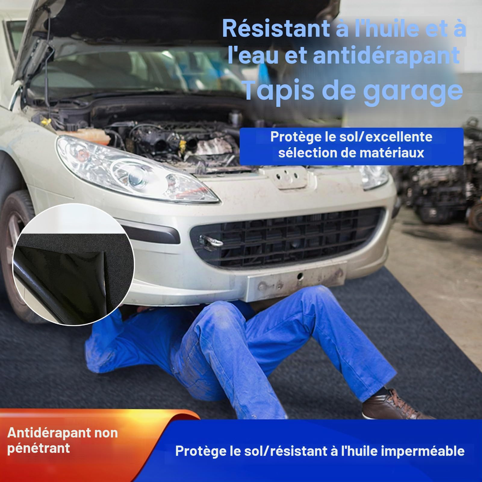 Tapis de garage imperméable absorbant avec dos antidérapant, grand tapis de stationnement de voiture, tapis de garage résistant 2,3 x 5,2 m
