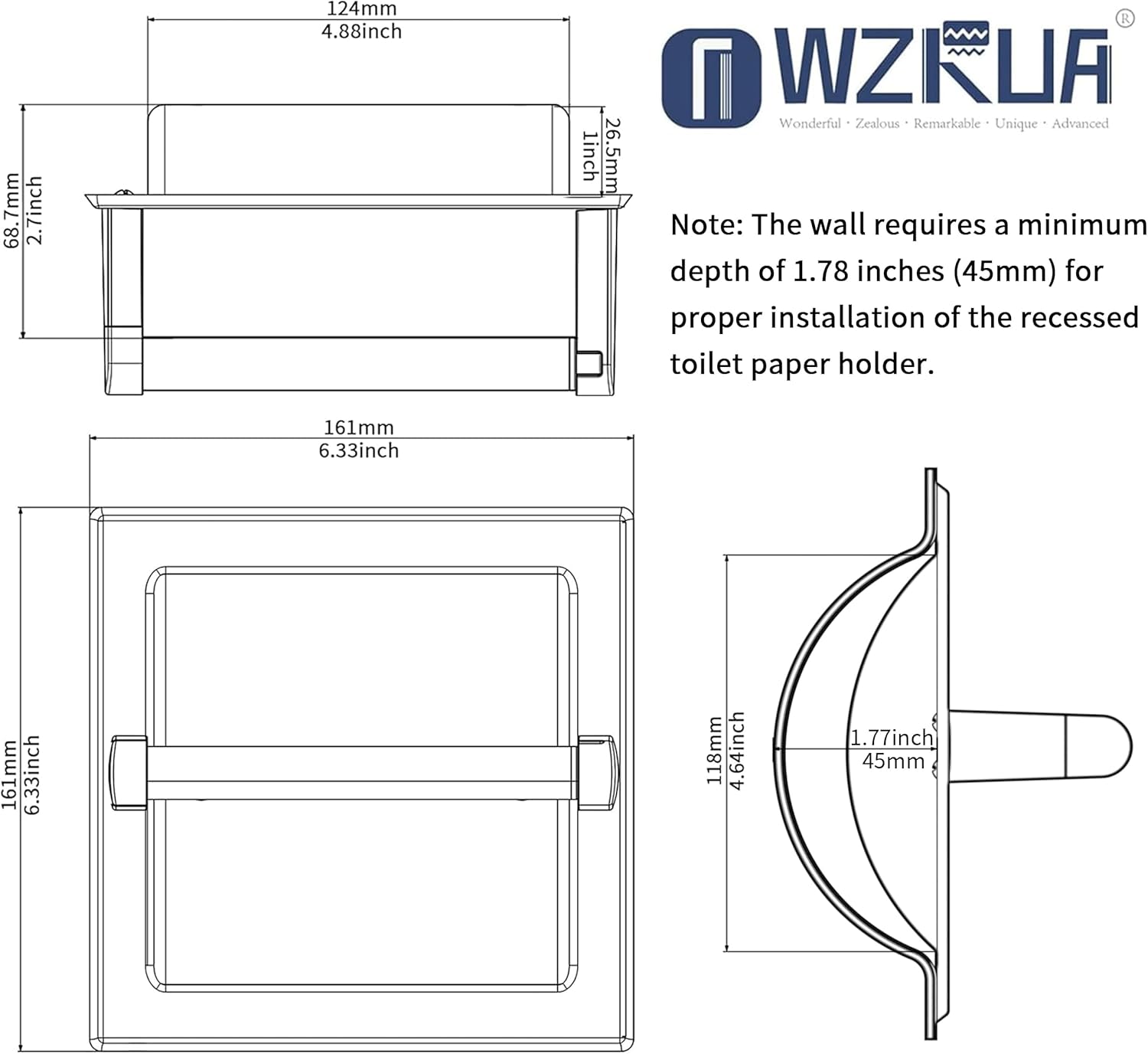 Recessed Toilet Paper Holder White,Pivoting Toilet Tissue Holder,Made of SUS304 Stainless Steel, in Wall Toilet Paper Holder with Bracket