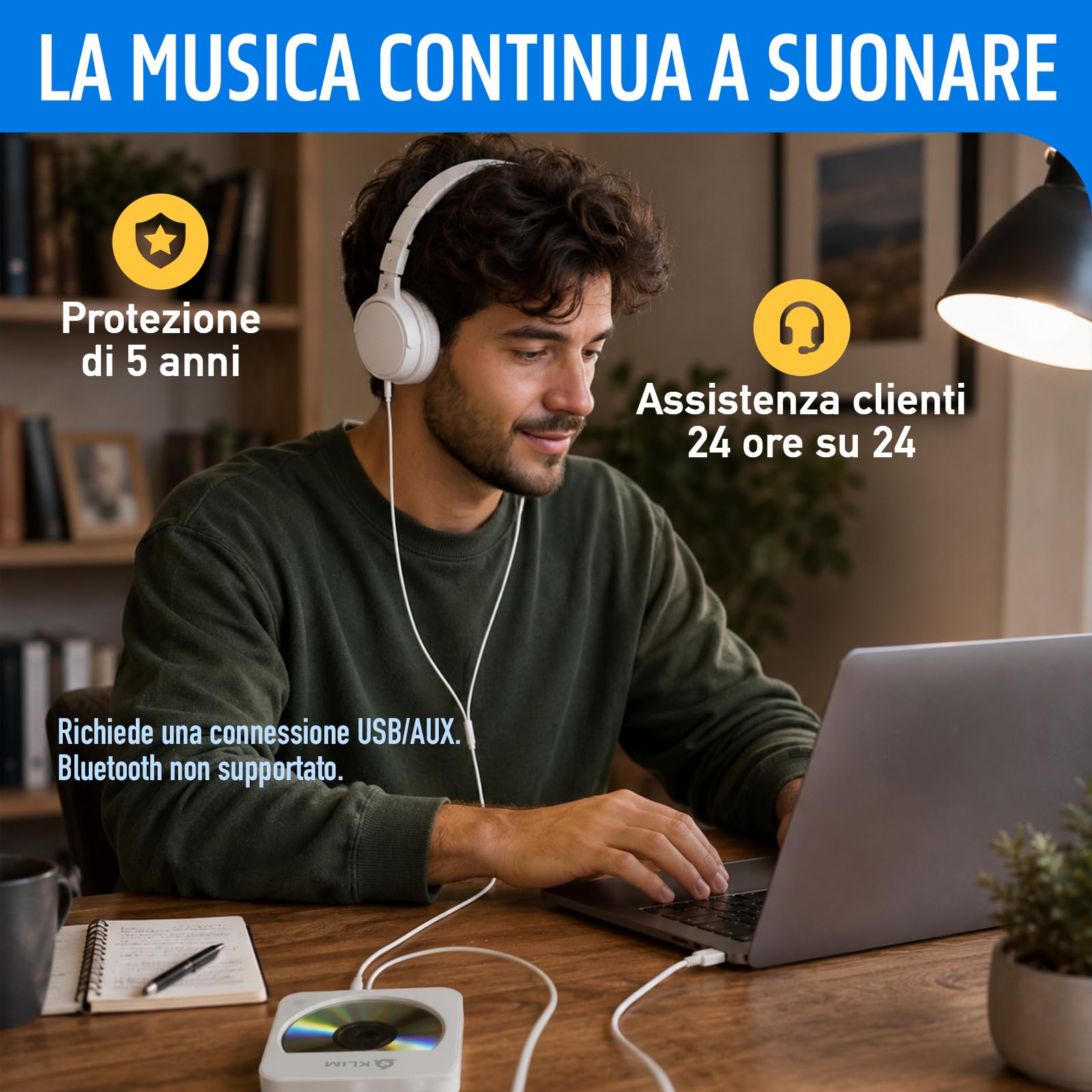 KLIM Lettore CD per Auto – Lettore CD Esterno per Auto Portatile USB, Anti-Shock, Plug & Play, AUX & USB, Telecomando, Compatibile con la Maggior Parte dei Veicoli e Laptop