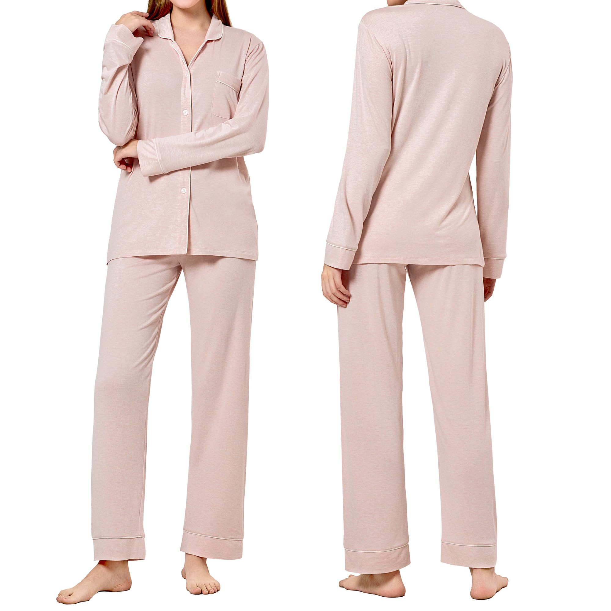 SNOW TOUCH Women's Pajamas Set 2 Piece Womens Long Sleeve Pajama Sets Tencel Rayon Cotton Pj Sets for Women S-2XL