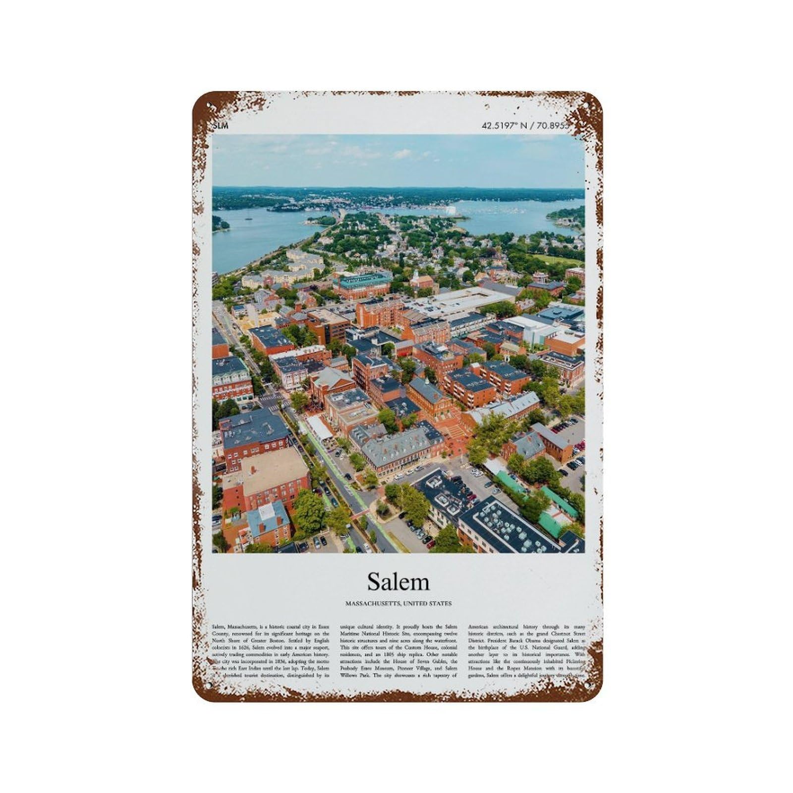 xiaoxiaoshen Salem Massachusetts, United States, USA City Scenery Wall Decor Art Metal Tin Poster Modern Home Decor Art Home Bar Shop Decorations Vintage Sign 30x20cm