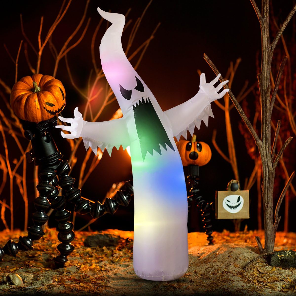 YUNLIGHTS 6 Feet Halloween Inflatable Ghost, Air Blown Ghost with Colorful LED Lights for Outdoor and Indoor Decoration, Lighted Halloween Decor for Yard/Patio/Garden