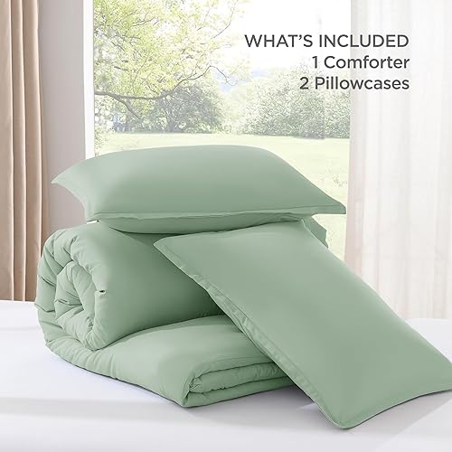 Miniatura 7 de Andency Juego de edredón tamaño Queen de color verde salvia, juego de edredón bohemio de 3 piezas, ligero, suave, para hombres y mujeres (edredón de
