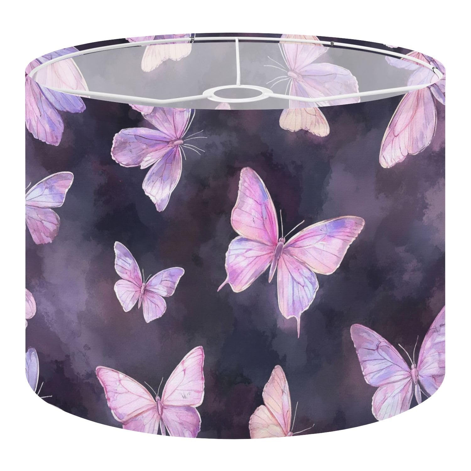 Drum Lamp Shade Large Lampshade Delicate Lilac Purple Butterflies Dark Watercolor Seamless for for Floor Lamps Table Lamps Pendant Light Linen Lampshades Replacement Bedside Light Shades