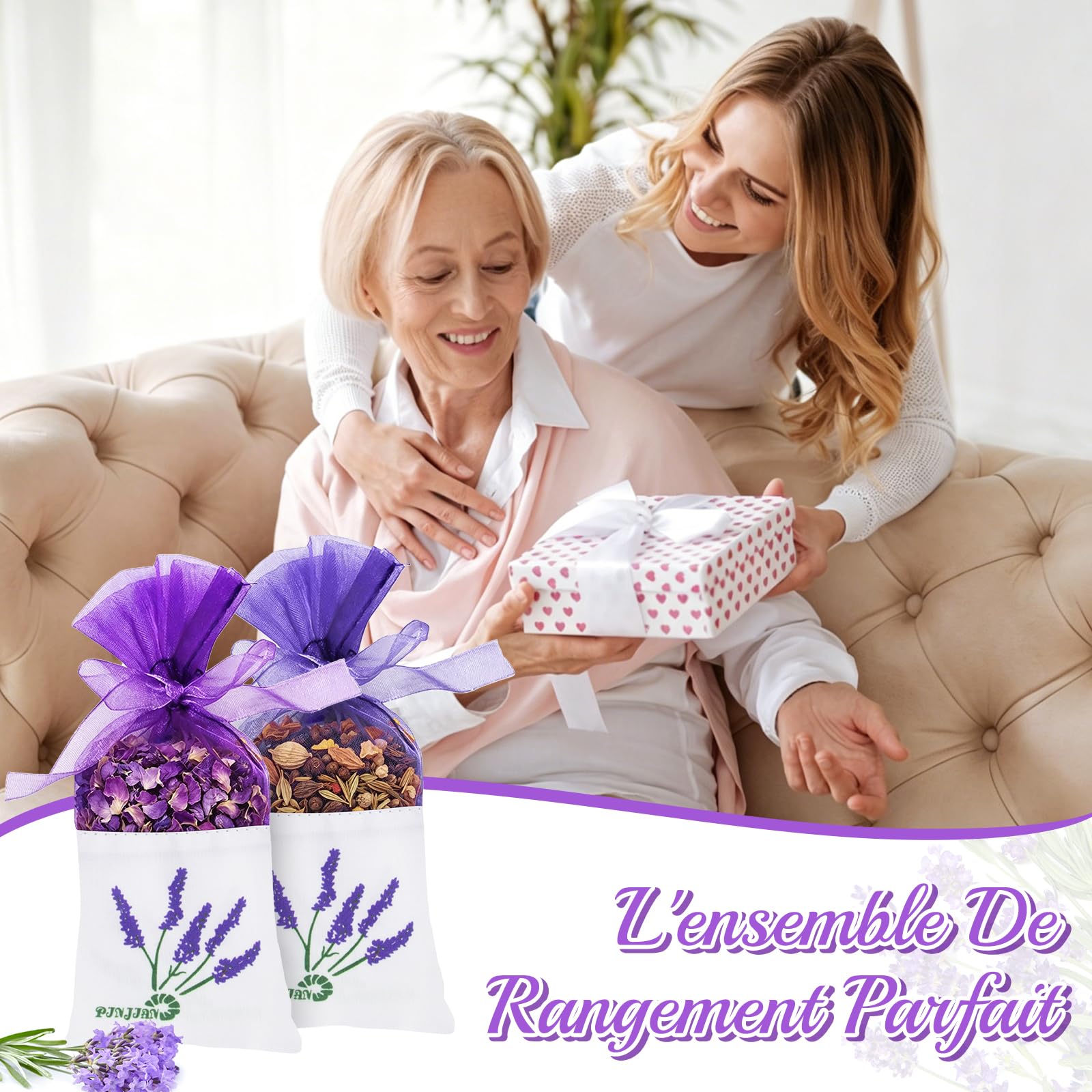 Scettar 30 Pcs Sachet de Lavande en Coton et Gaze avec Rubans, Sacs à Lavande vides Sachets(Violet Foncé et Violet Clair), pour Lavande, Épices, Herbes, Fleurs Séchées, Confiserie