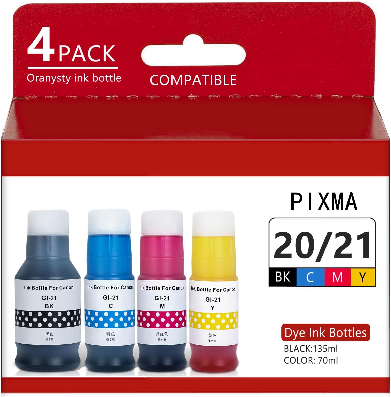 Compatible GI21 G21 Ink Bottles Refills Kit,High Yield,Dye Ink for Canon PIXMA G5020 G6020