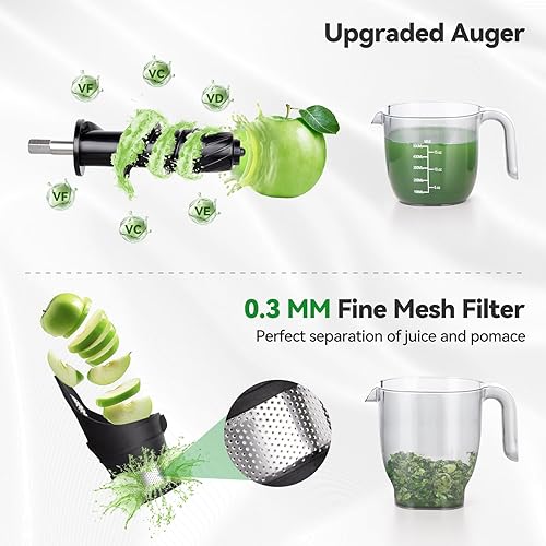 Miniatura 3 de Exprimidores de exprimidores de presión en frío con canal de alimentación grande de 3.60 pulgadas para verduras y frutas, fácil de limpiar, motor