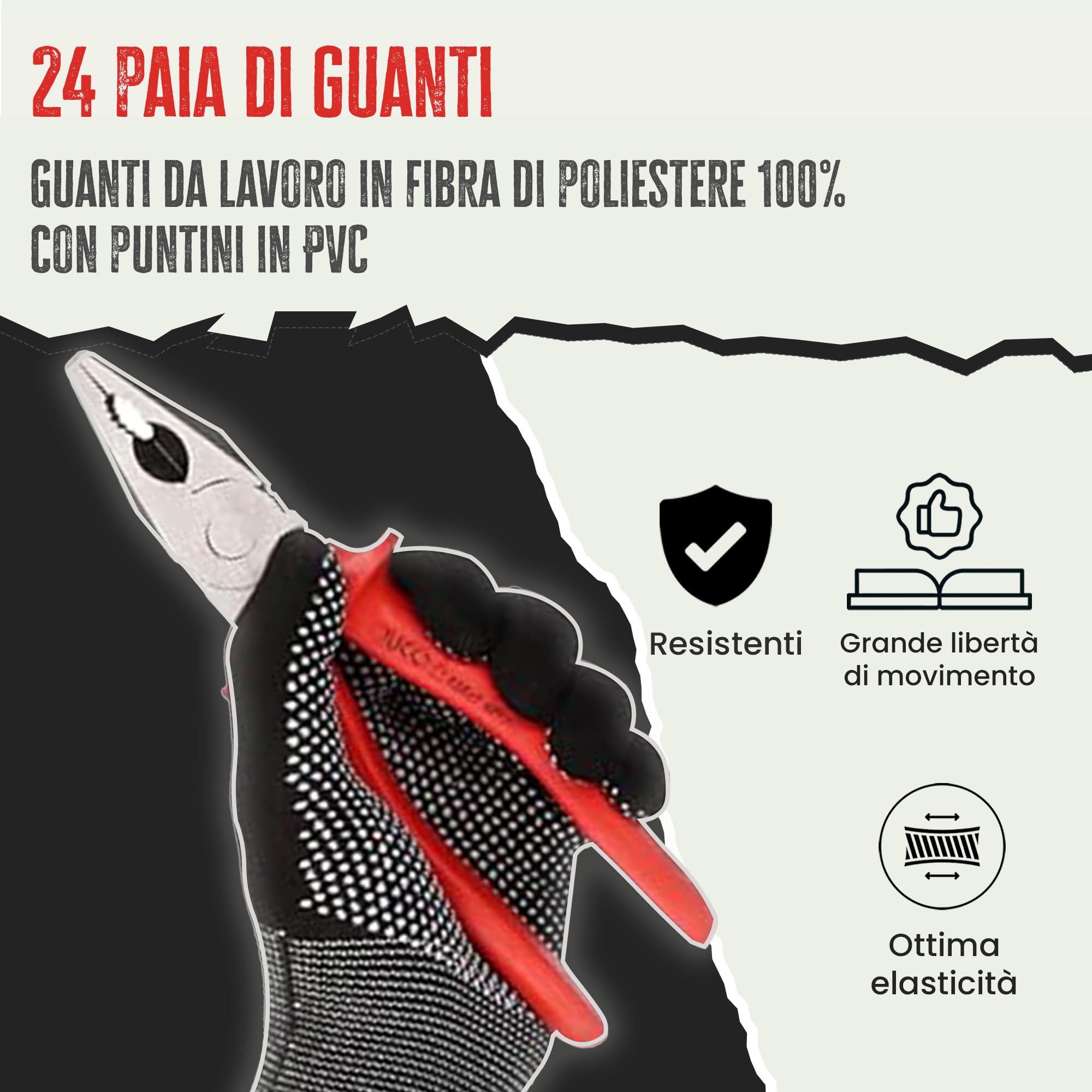 FUZZIO Guanti da lavoro con borchie 24 paia L/9 blu