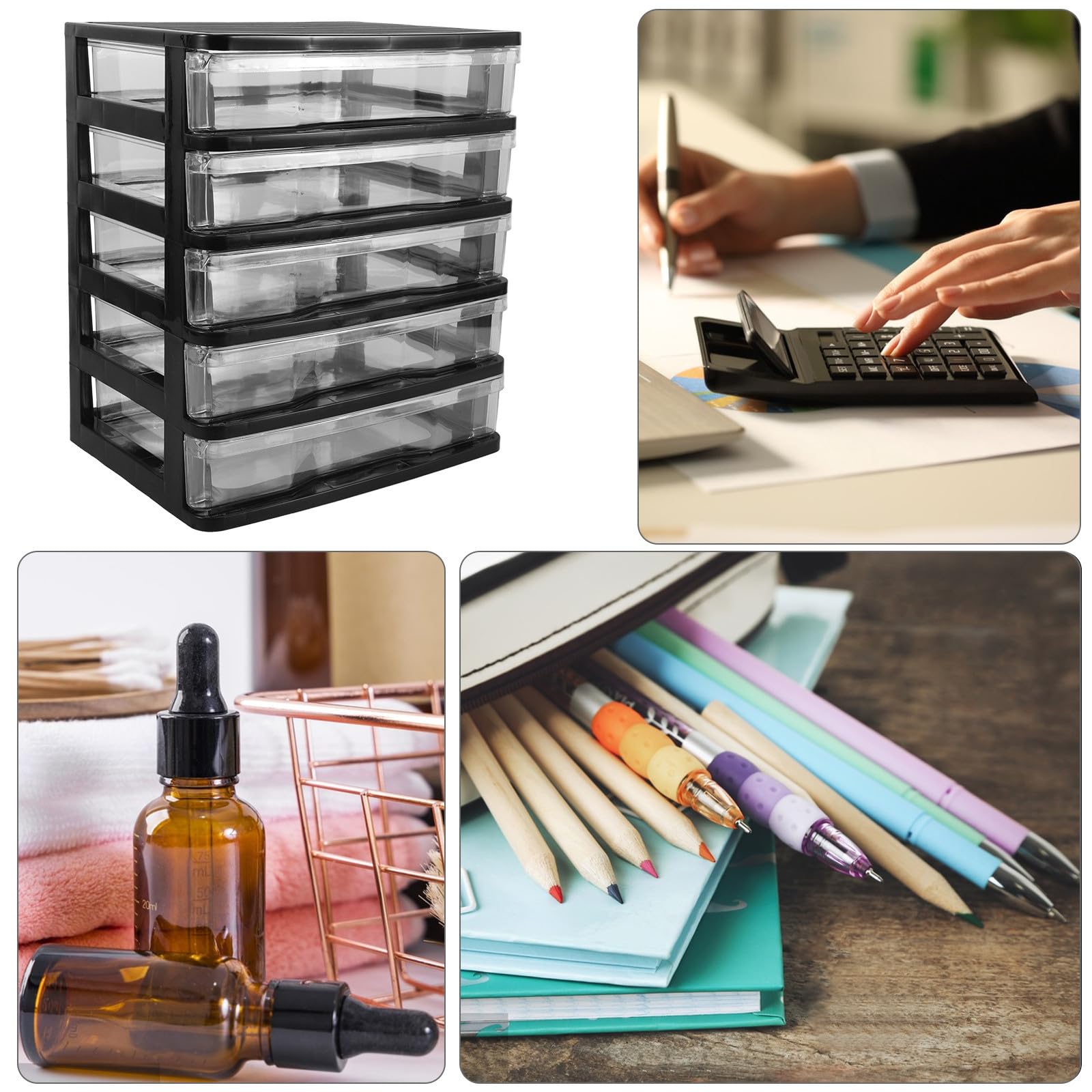 POPETPOP Organizer per Cassetti da Scrivania Multi-strato in Plastico Trasparente Visibilità Chiara per Cosmetici e Piccoli Oggetti, per Bagno e Decorazione Casa