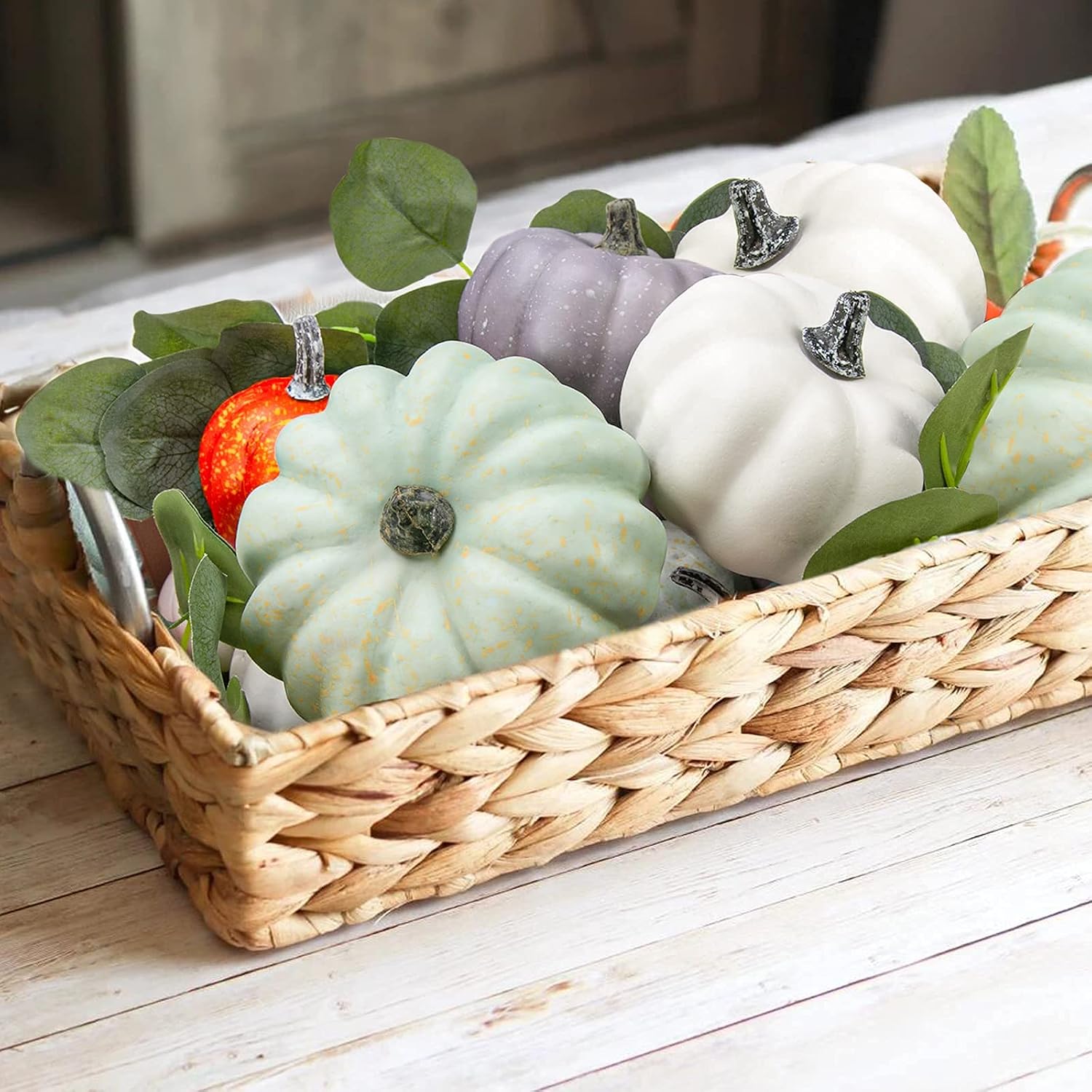 Fall Decor - Fall Decorations for Home - Set of 27 Assorted Rustic Harvest Artificial Pumpkins Pine Cones Eucalyptus Garland - Thanksgiving Autumn Party Weeding Table Centerpieces Decor