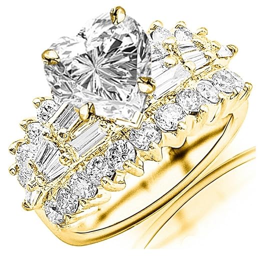 2.9 Carat t.w. GIA Certified Heart Cut 14K White Gold Exquisite Prong Set Bageutte And Round Diamond Engagement Ring (I-J Color VS1-VS2 Clarity Center Stones)
