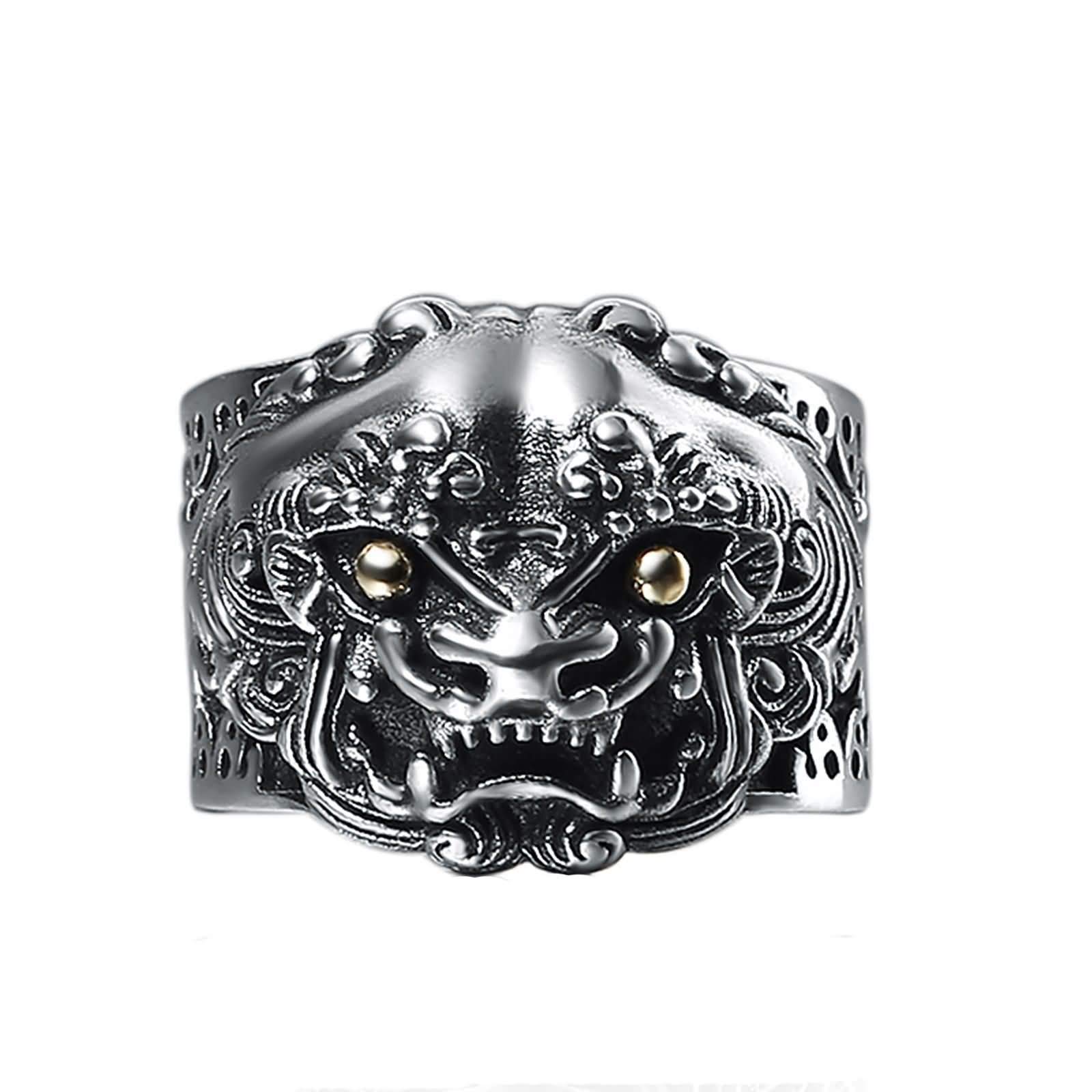 Anillo de Plata de Ley Hombre Ajustable,Anillo Hombre Gotico Anillo Punk Hombre Plata Negro Retro Animal Talla 17