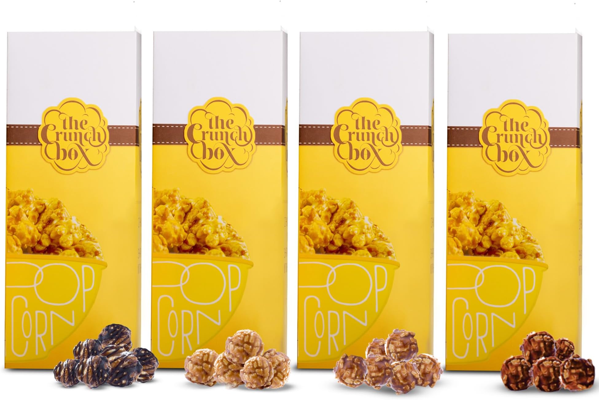 Gourmet Popcorn Gift Combo Pack of 4 in Chocolate, Caramel, Toffee & Cappuccino Flavour - 4 X 150 Gms | Perfect for Gifting, Movie Nights, Parties and Gatherings