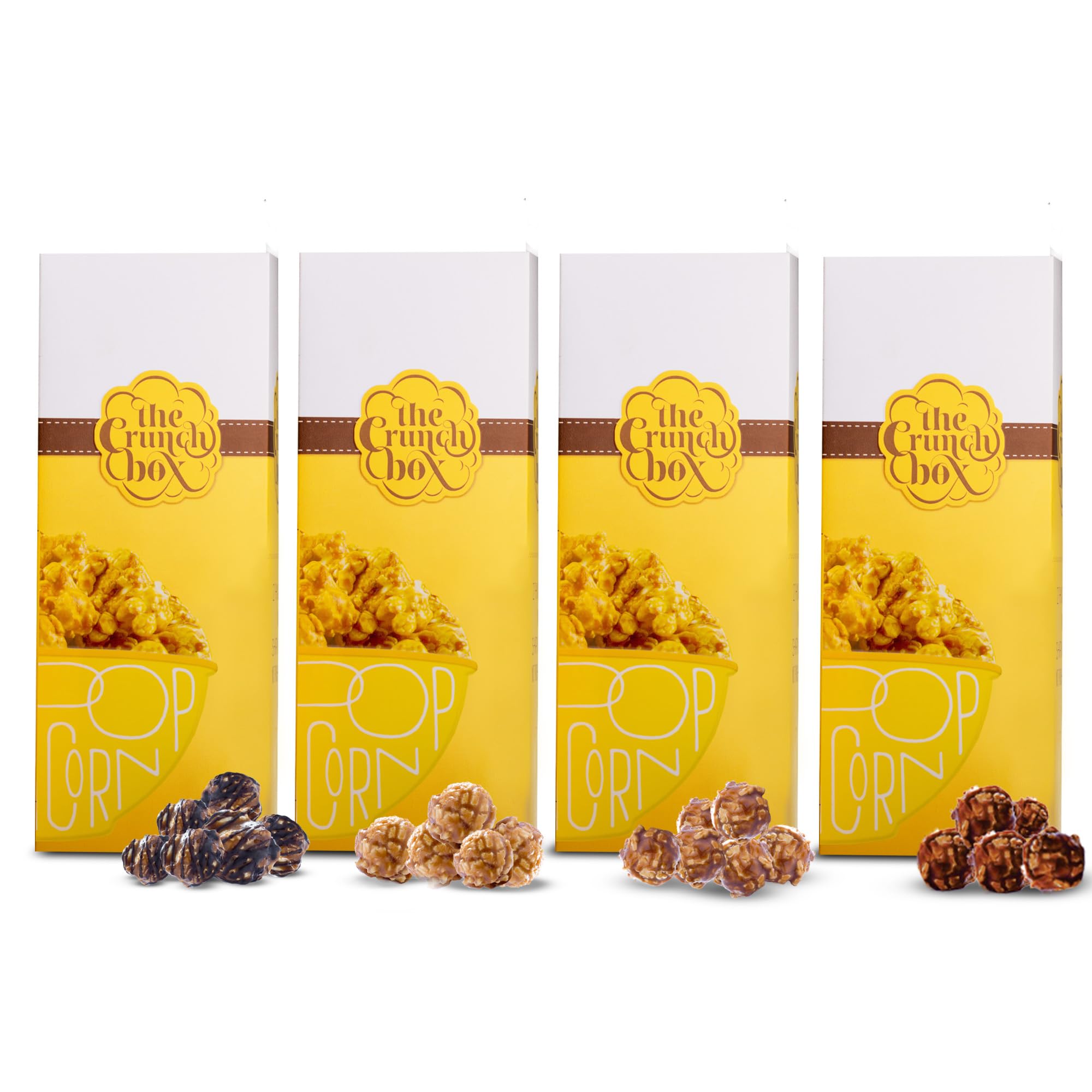 The Crunch Box Gourmet Popcorn Gift Combo Pack of 4 in Chocolate, Caramel, Toffee & Cappuccino Flavour - 4 X 150 Gms | Perfect for Gifting, Movie Nights, Parties and Gatherings