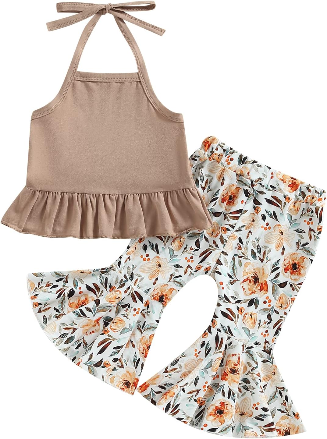 TheFound Toddler Baby Girl Summer Outfit Halter Top Bell Bottoms Flare Pant 2Pcs Infant Newborn Clothes