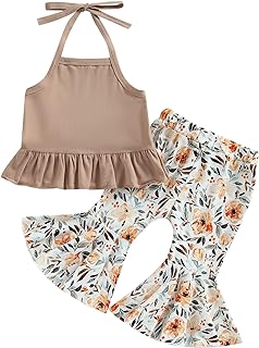 Toddler Baby Girl Summer Outfit Halter Top Bell Bottoms Flare Pant 2Pcs Infant Newborn Clothes