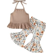 TheFound Toddler Baby Girl Summer Outfit Halter Top Bell Bottoms Flare Pant 2Pcs ملابس الأطفال حديثي الولادة