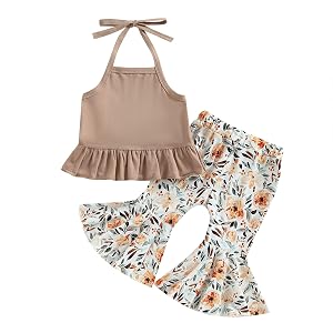 TheFound Toddler Baby Girl Summer Outfit Halter Top Bell Bottoms Flare Pant 2Pcs Infant Newborn Clothes
