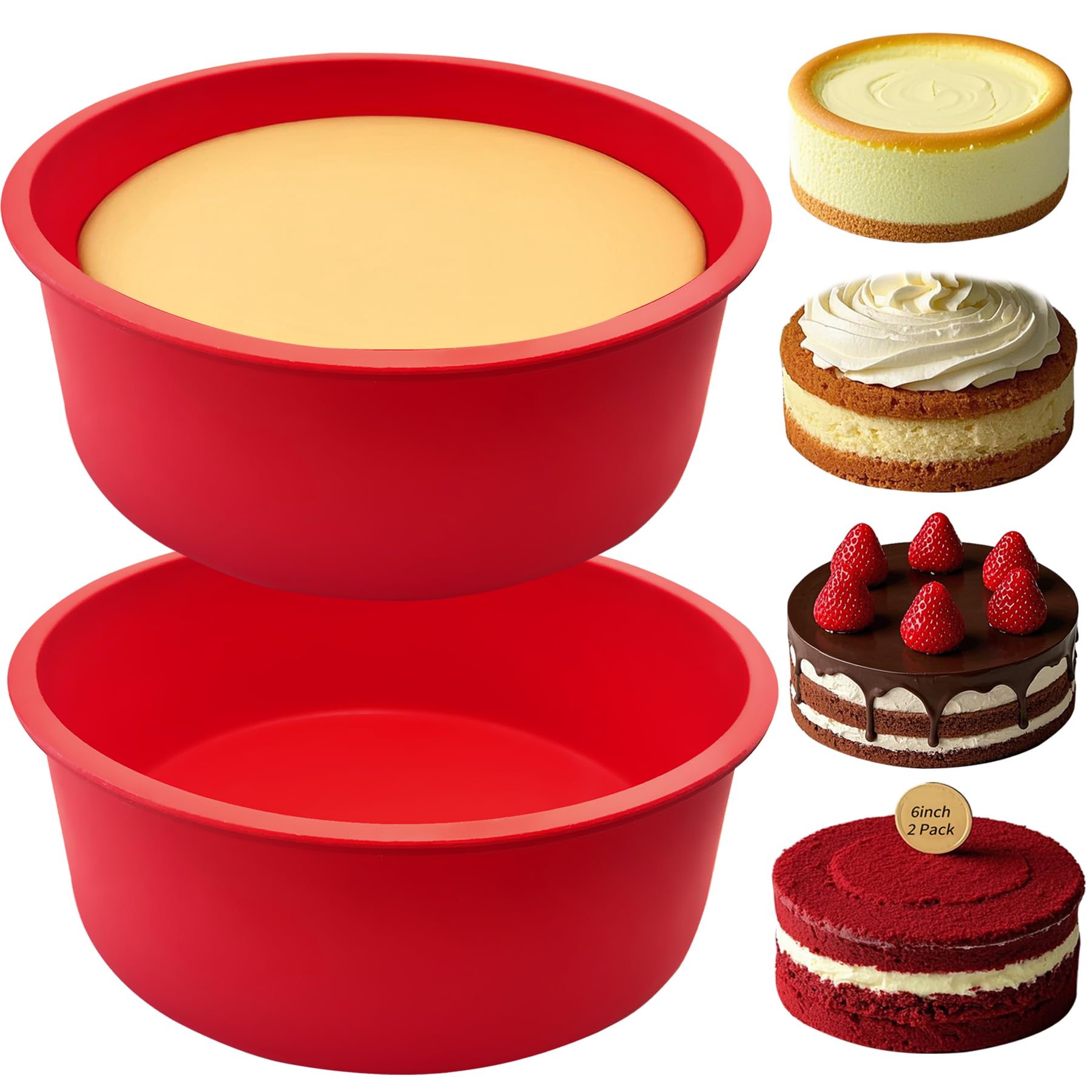 UOUYOO 6 inch cake pan Silicone mini smash cake pans nonstick Round small muffin pan for baking cake, quiche, deep dish pizza, flan(2 pcs)