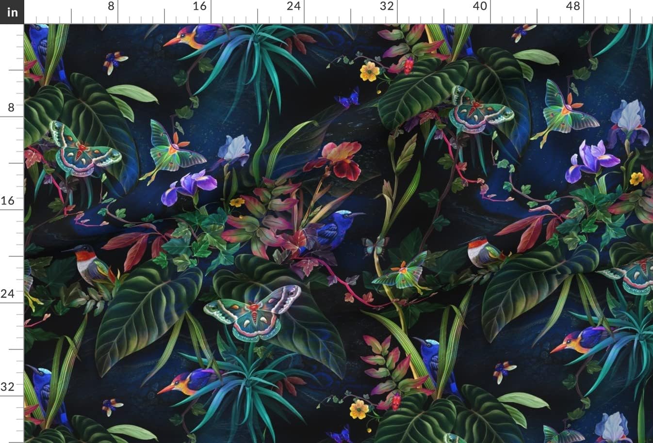 Spoonflower Fabric - Tropical Jungle Maximalist Butterflies Birds Wallpaper Hummingbirds Printed on Minky Fabric by The Yard - Sewing Baby Blankets Quilt Backing Plush