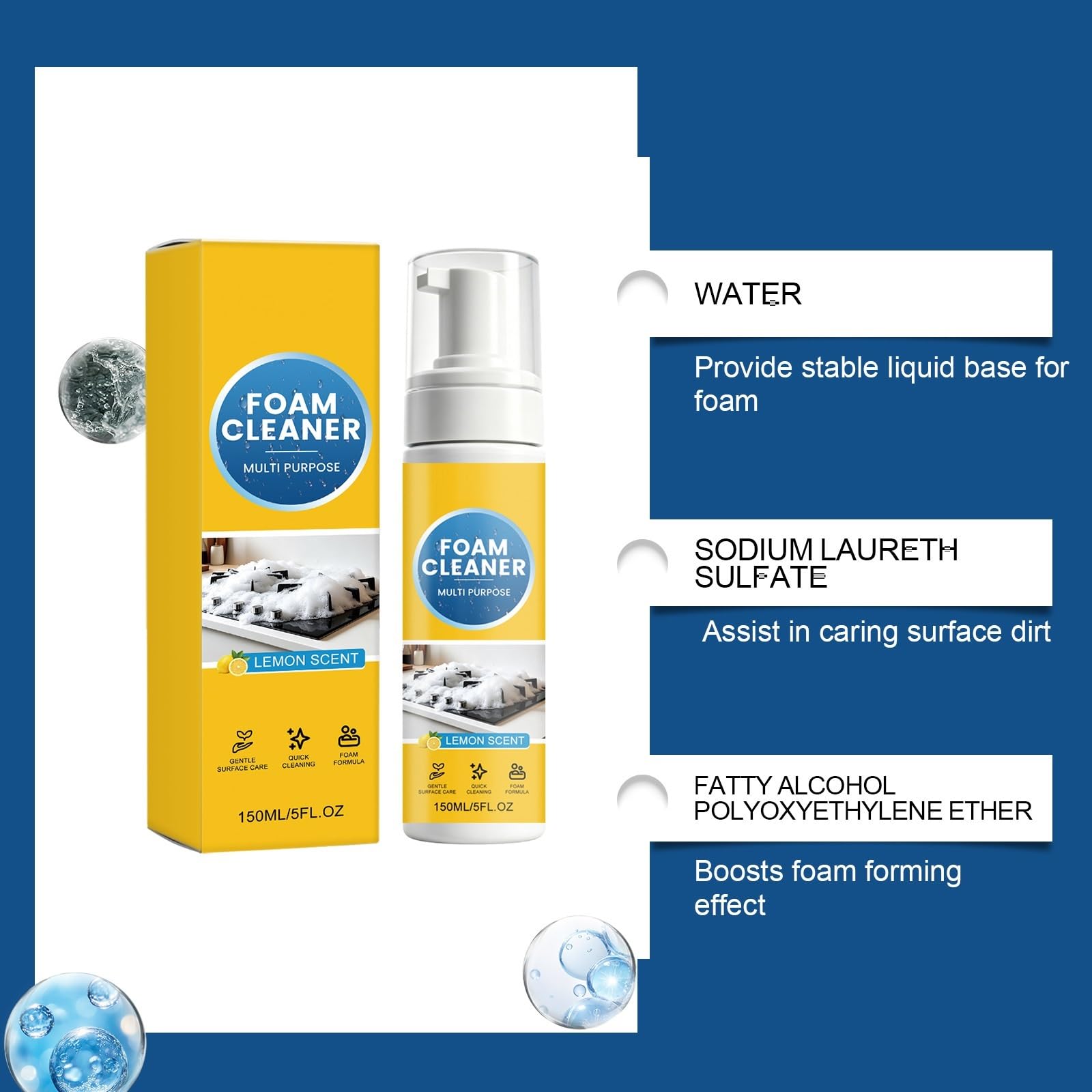 4-in-1 Multi-Schaumsprayreiniger – Hochleistungs-Reinigungsspray für die gründliche Reinigung von Haus und Auto, kraftvoller Schaumreiniger ohne Nachspülen, Allzweck-Schaumspray für Reinigung. (4PCS)