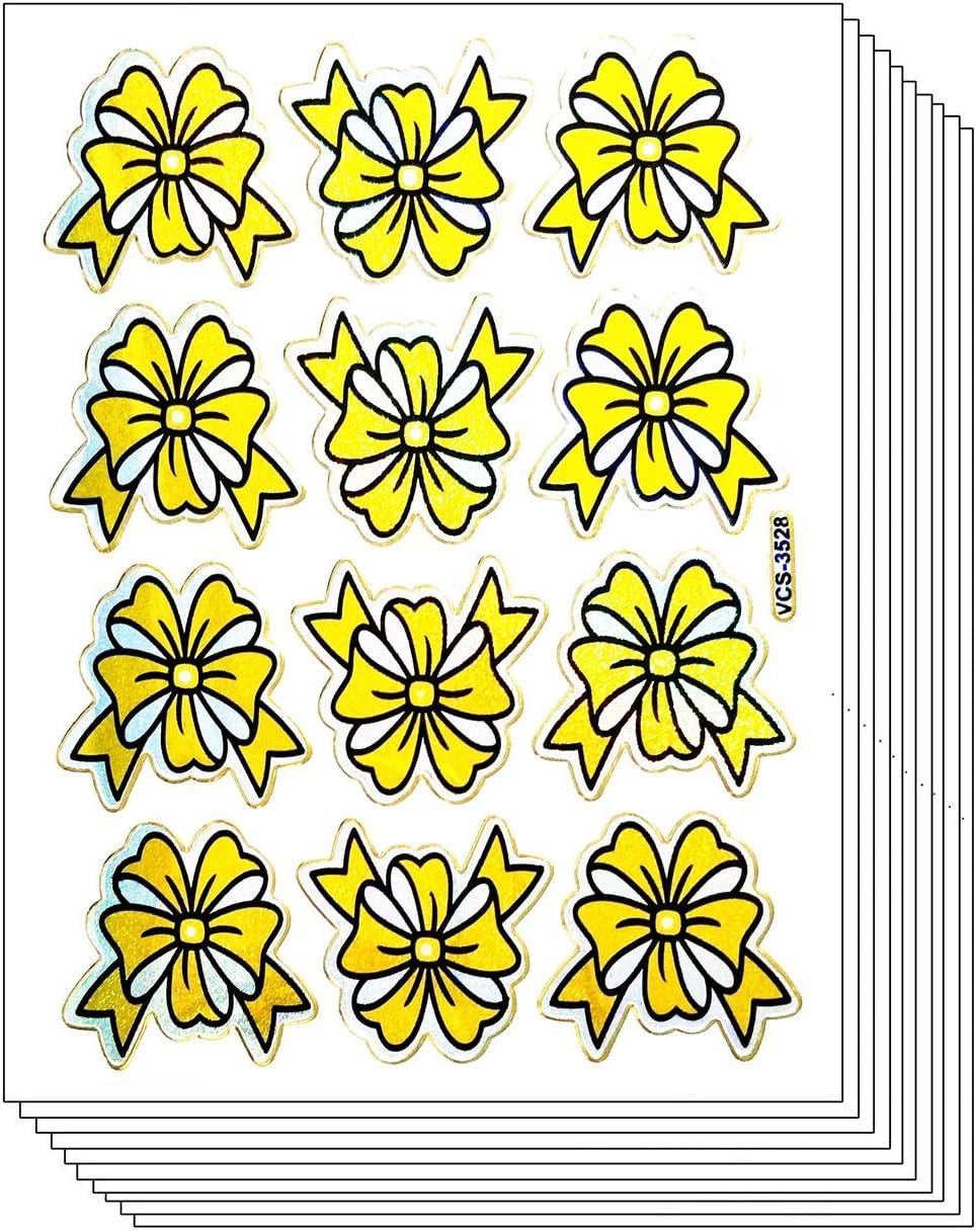 Stickers Glitter Pack 10 Sheets Yellow Sunflower Bow Knot
