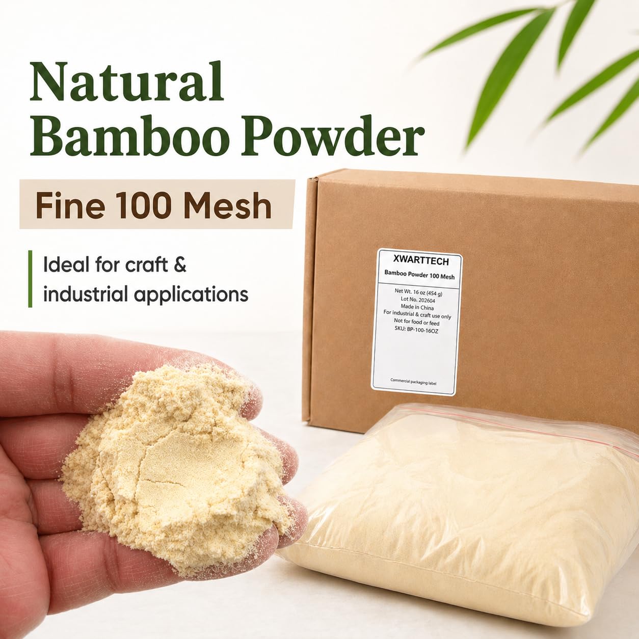 Bamboo Powder 100 Mesh, 16 oz, Fine Bamboo Fiber Powder for Crafts, Fillers, Texture Mixes, DIY Projects