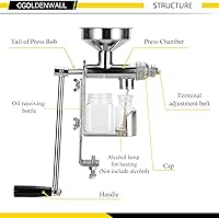 Vista 5 de CGOLDENWALL Manual Oil Press Machine Household Seed Oil Press Extractor Peanut Nuts Oil Expeller for Physical Press and Continuous Expelling