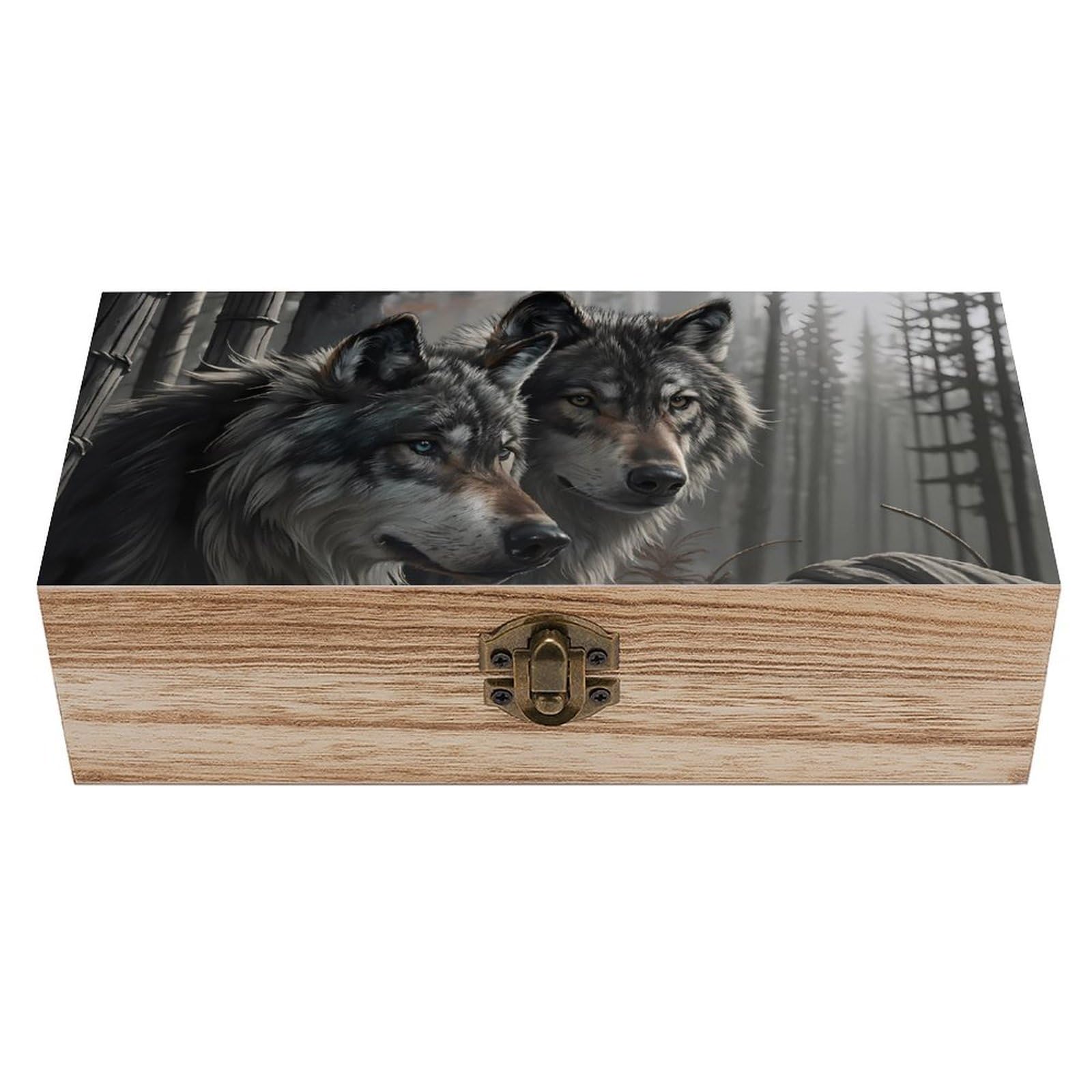 HLBSDM Forest Wolves Retro Wooden Storage Box Jewelry Art Gift Boxs Decorative Keepsake Boxes