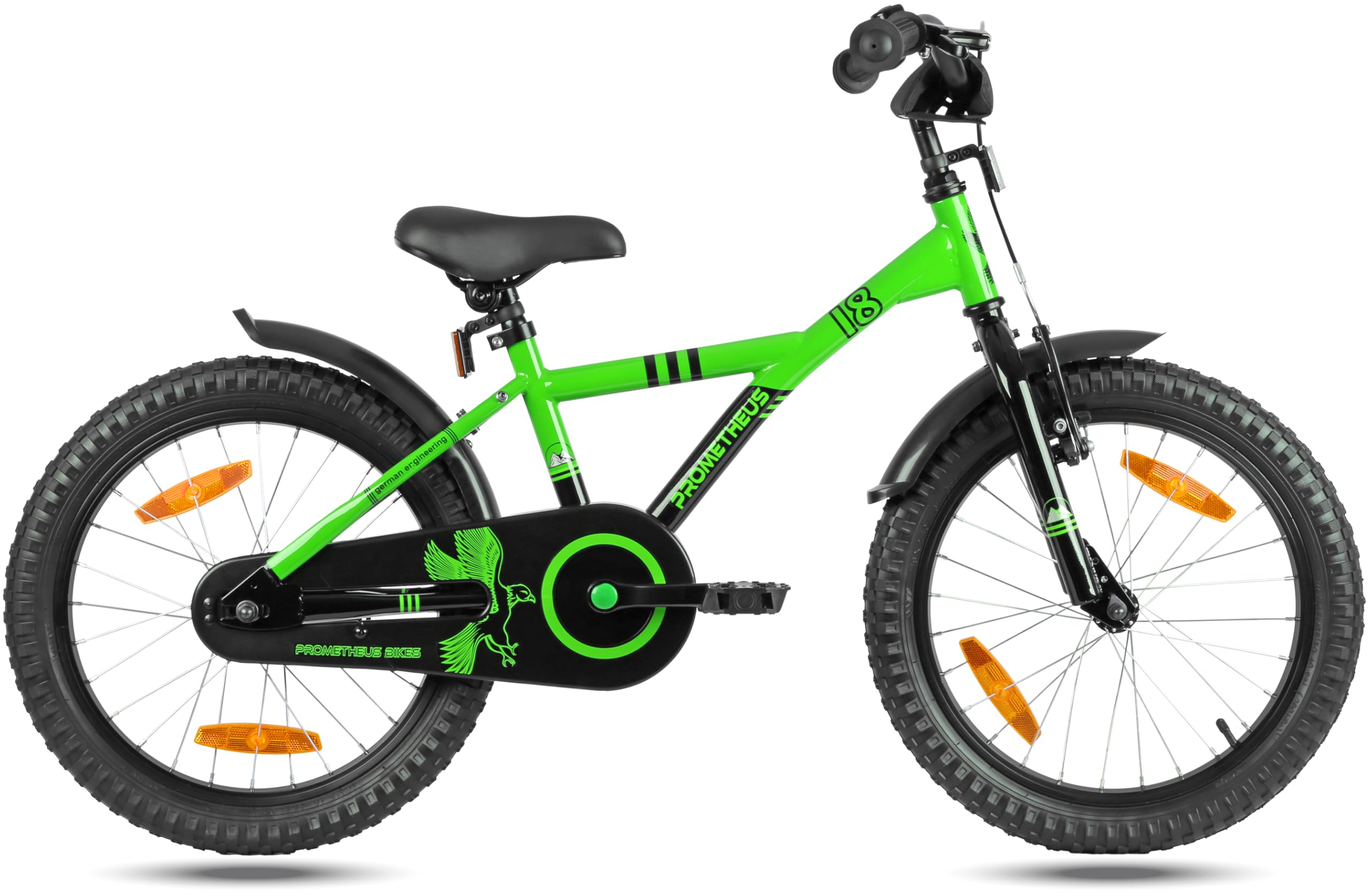 PROMETHEUS BICYCLES Kinderfahrrad 18 Zoll Jungen ab 6 Jahre - Kinder Fahrrad 18 Zoll Junge Mädchen Fahrrad Kinder mit Rücktrittbremse Fahrradständer in Grün Schwarz