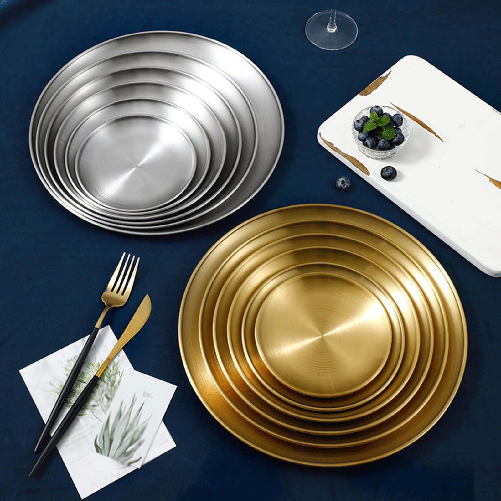 Assiettes à dîner en Acier Inoxydable, Plateau de Rangement pour Couverts empilables, Assiette Ronde en métal, Assiette à Fruits, Assiette à dîner pour (Une Couleur 20 cm)