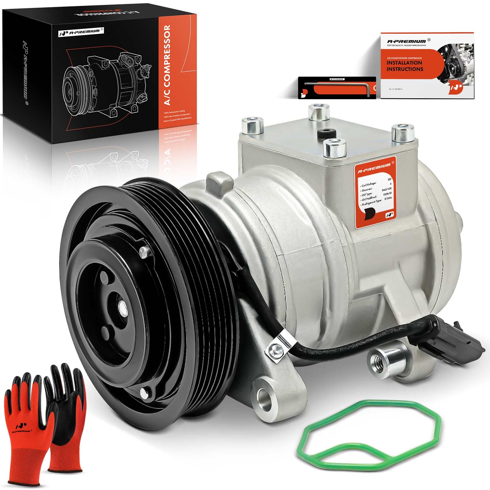 A-Premium Air Conditioner AC Compressor with Clutch Compatible with Jeep TJ Wrangler 4.0L 2000-2006, Grand Cherokee 4.0L 1999-2004