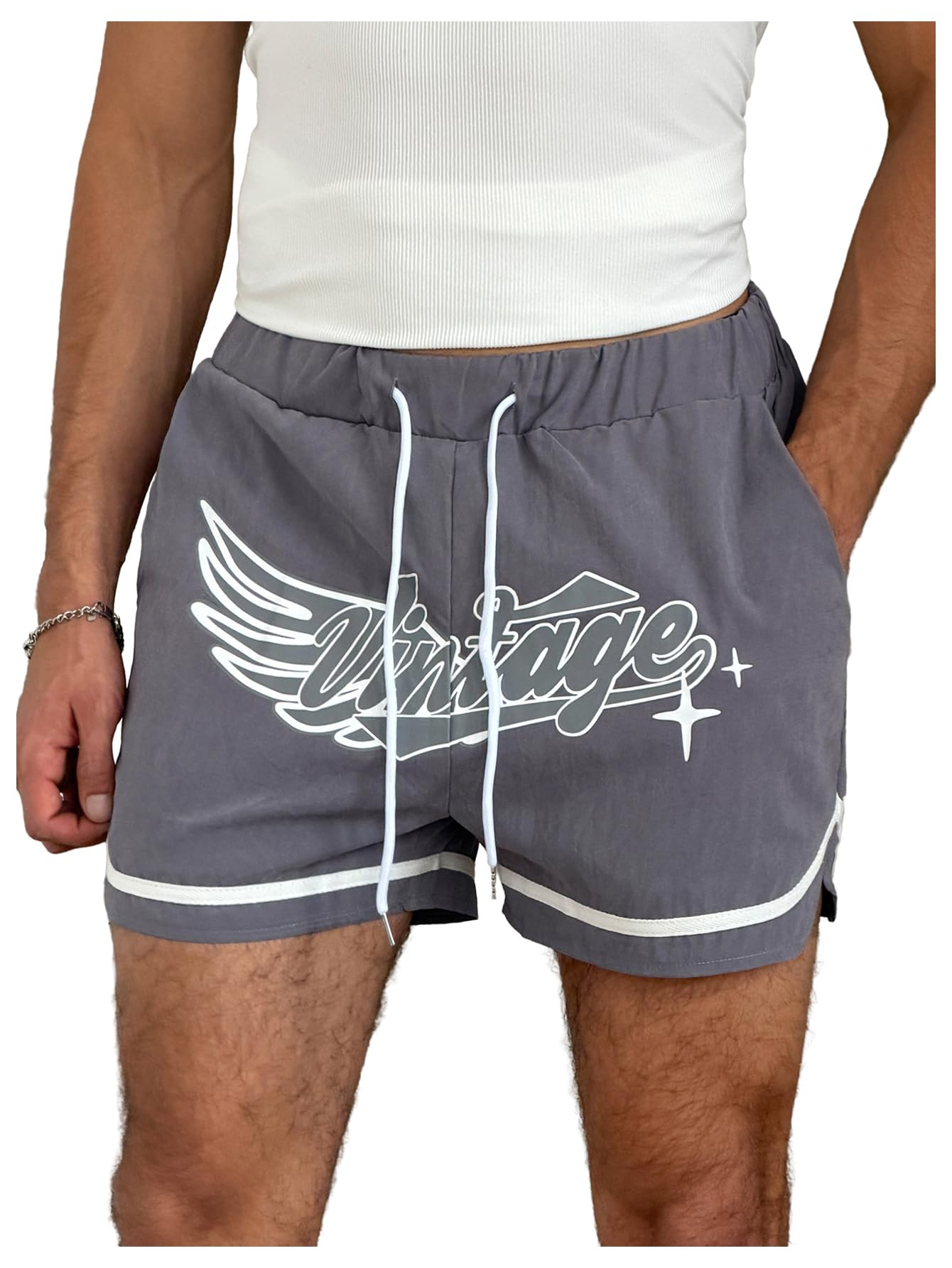 Amazon.com: COZYEASE Men's Letter Graphic Print Drawstring Waist