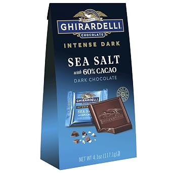 GHIRARDELLI Intense Dark Chocolate Squares, Sea Salt 60% Cacao, 4.1 Oz Bag (Pack of 6)