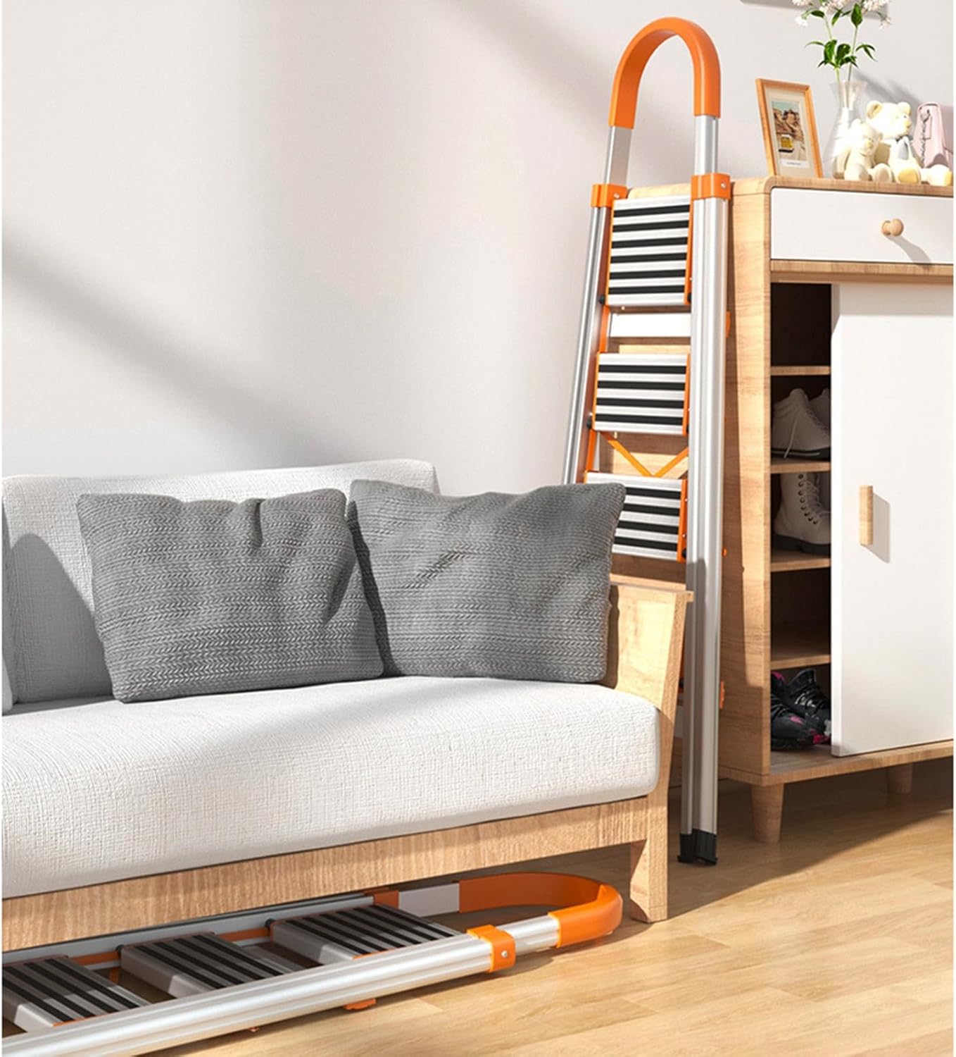 SBCC Aluminum Alloy Folding Household Ladder, Thickened Step Ladder Multi-Function Ladder, Anti-Slip Silver Pedal (Small : Four Steps)