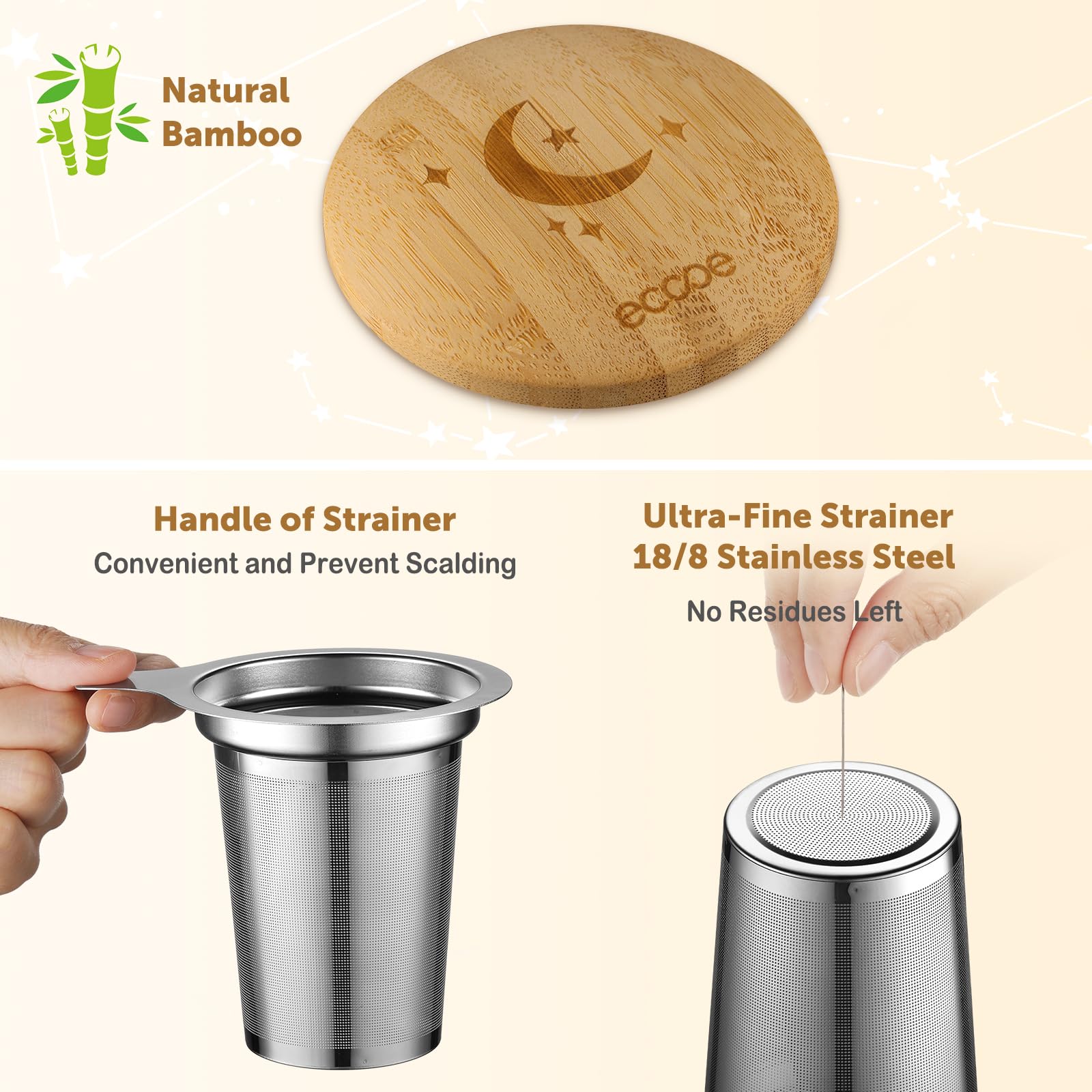 ecooe Teetasse mit Deckel und Sieb - 600 ml Keramik Tee Tasse Große Teetassen mit Edelstahl Teesieb und Deckel, Schwarz Keramik Teebecher Set mit Henkel für Losen Tee