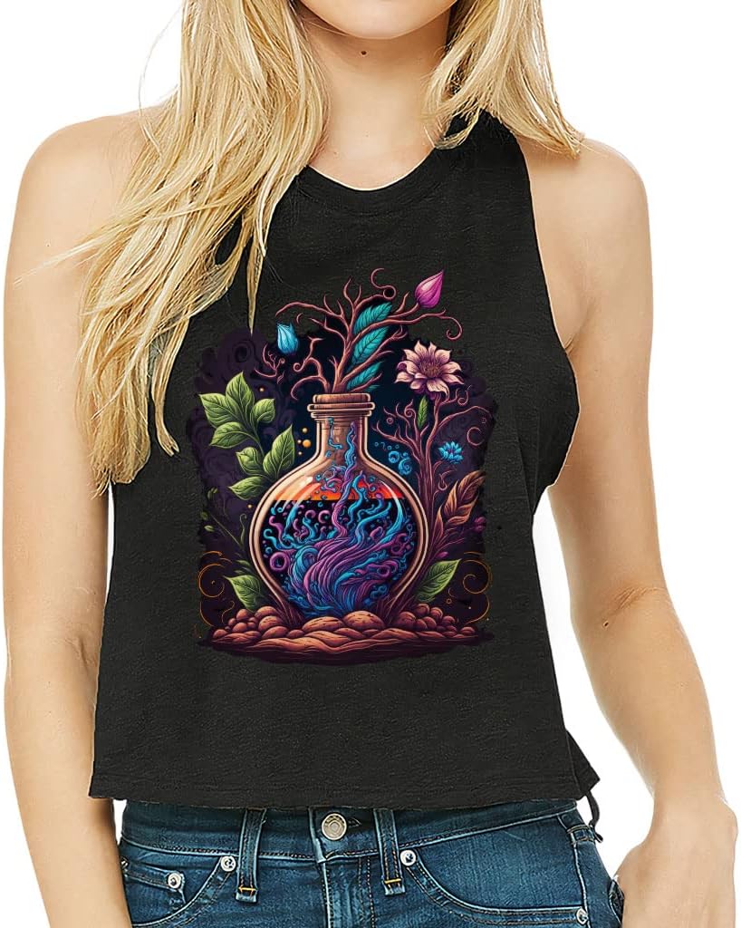 Bottle of Elixir Racerback Cropped Tank - Beautiful Women's Tank - Floral Tank Top